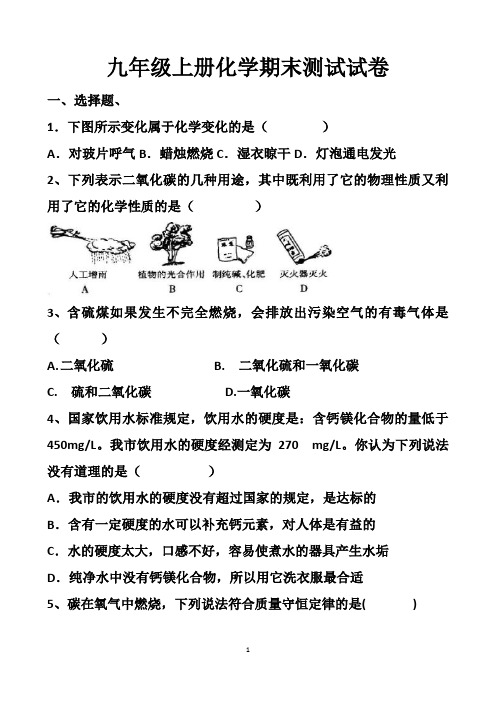 最新人教版九年级上册化学期末考试试题以及答案