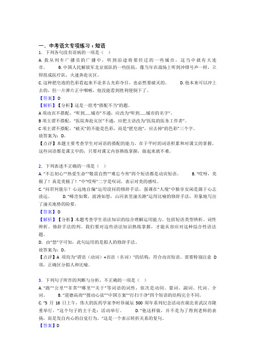 部编初中中考语文 短语训练试题整理及答案(Word版)