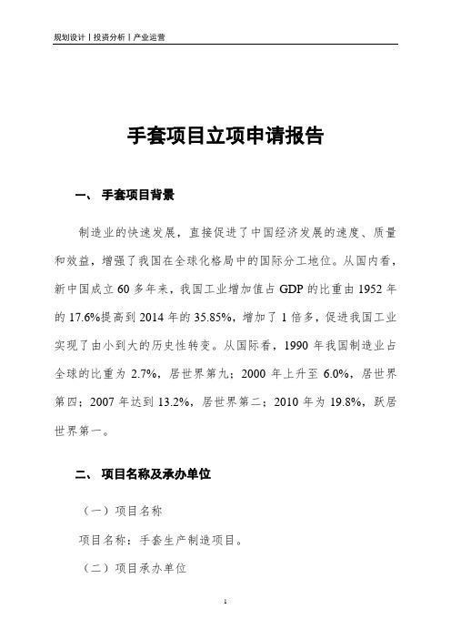 手套项目立项申请报告