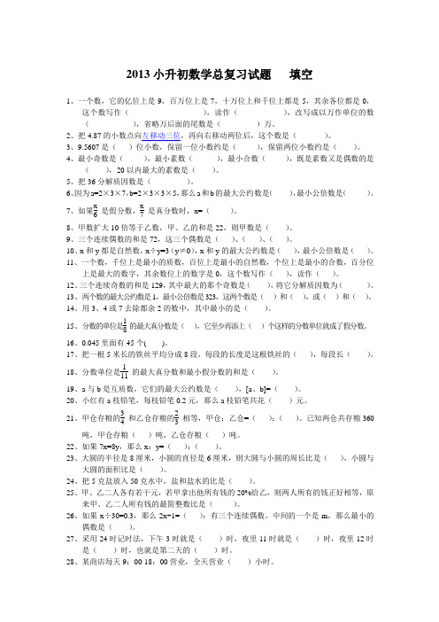 2013小升初数学总复习试题   填空