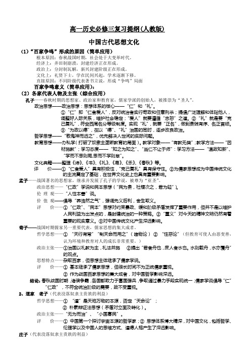 高一历史必修三复习提纲(人教版)