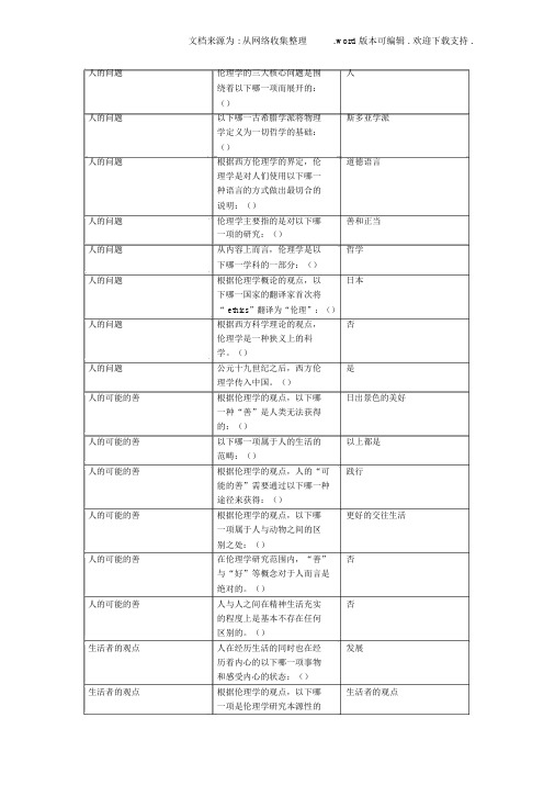 伦理学概论答案(供参考)