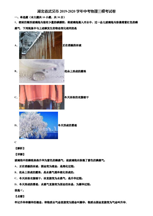 湖北省武汉市2019-2020学年中考物理三模考试卷含解析【含中考模拟卷5套】