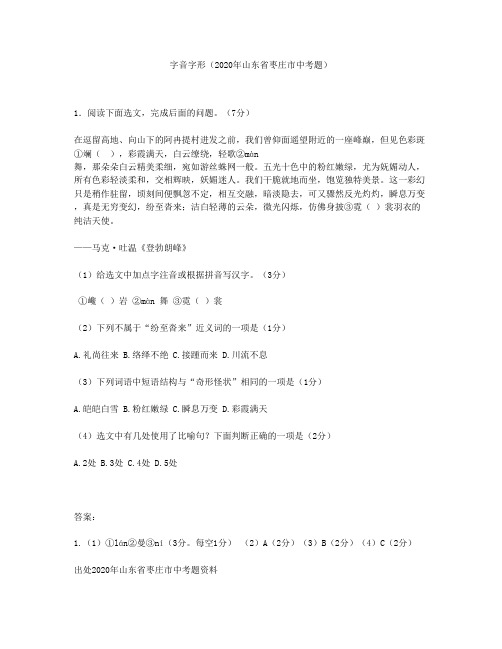 字音字形(2020年山东省枣庄市中考题)