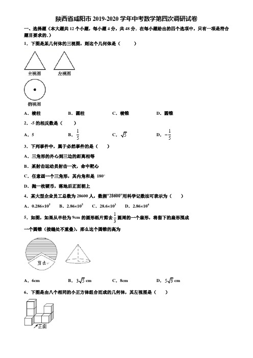 陕西省咸阳市2019-2020学年中考数学第四次调研试卷含解析