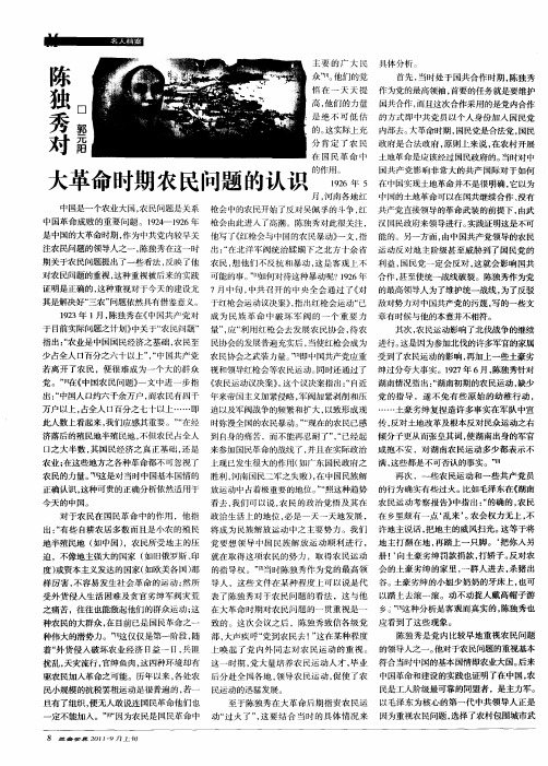 陈独秀对大革命时期农民问题的认识
