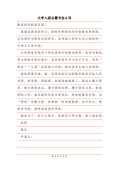 2019年大学入团志愿书怎么写实用
