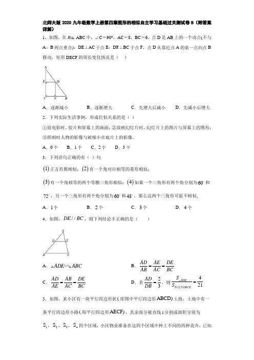 北师大版2020九年级数学上册第四章图形的相似自主学习基础过关测试卷B(附答案详解)