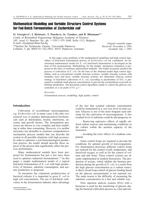 Mathematical Modelling and Variable Structure Control Systems forFed-Batch Fermentation of