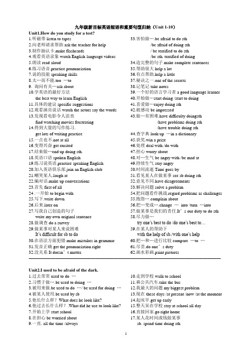 九年级新目标英语短语和重要句型归纳英汉对照