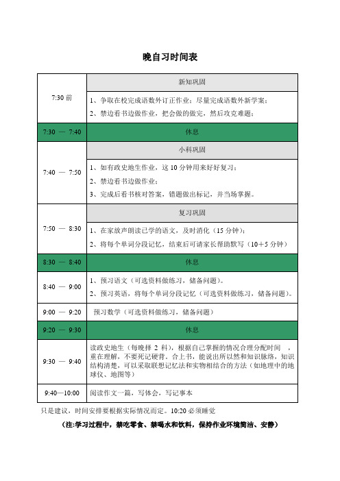 晚自习时间表