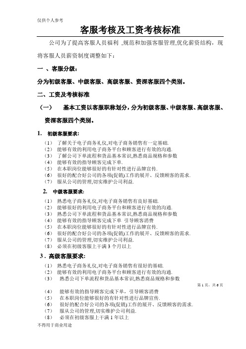 淘宝客服客服薪资管理制度