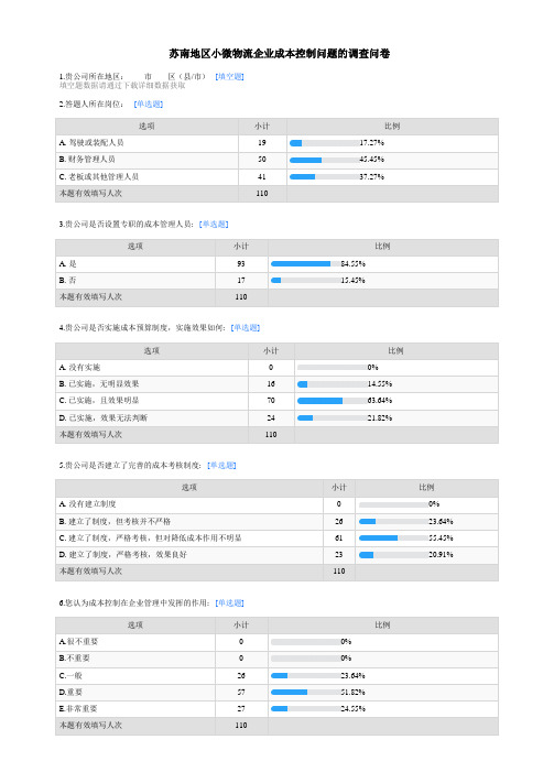 苏南地区小微物流企业成本控制问题的调查问卷