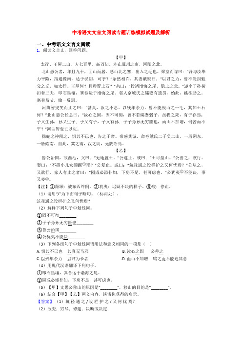 中考语文文言文阅读专题训练模拟试题及解析