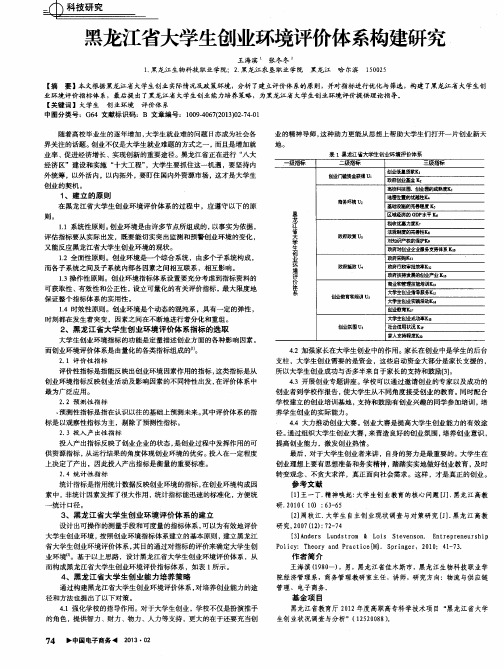 黑龙江省大学生创业环境评价体系构建研究