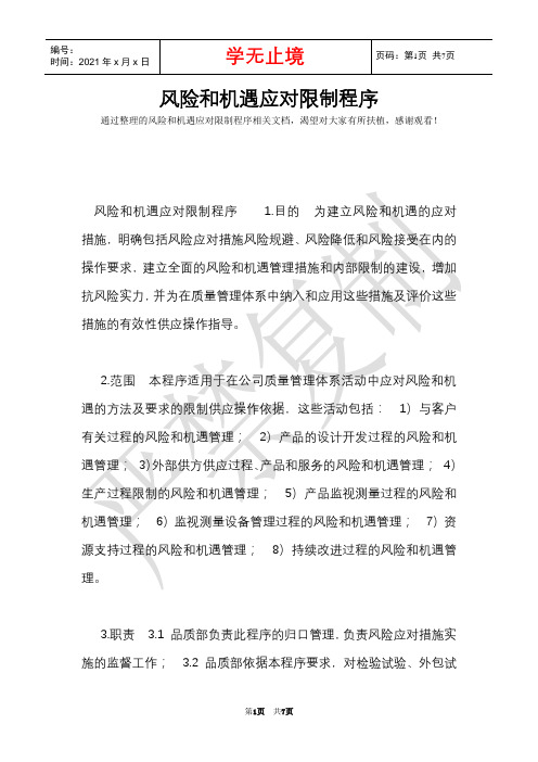 风险和机遇应对控制程序(Word最新版)