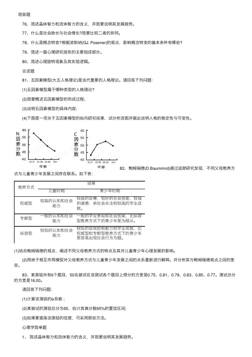 2015年考研心理学真题：简答及论述题