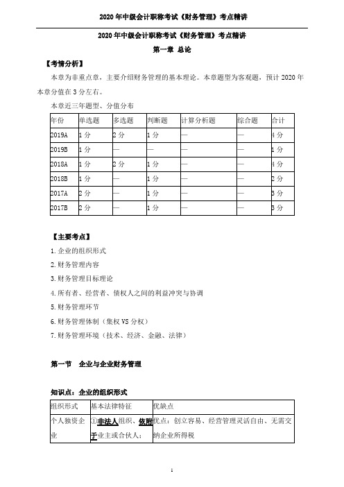 2020年中级会计职称考试《财务管理》考点精讲--第一章 总论