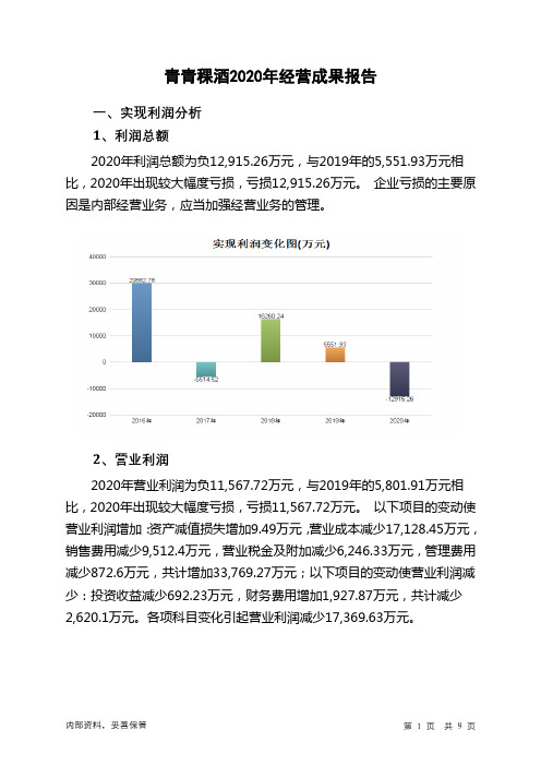 青青稞酒2020年经营成果报告
