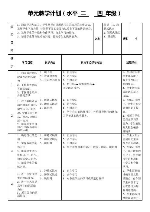 水平二单元教学计划(北岭小学——翟志清、夏靖恒)