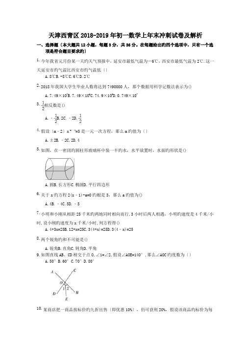 天津西青区2018-2019年初一数学上年末冲刺试卷及解析