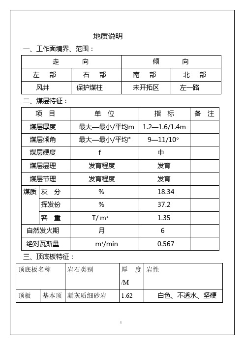 煤矿采面 地质说明书