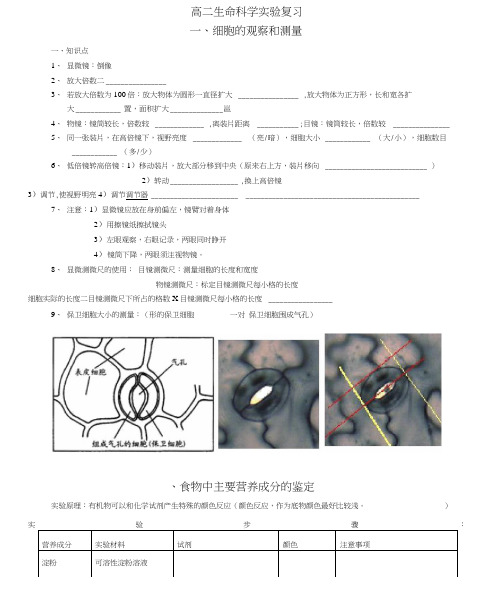 上海学业水平考试生命科学实验专题复习