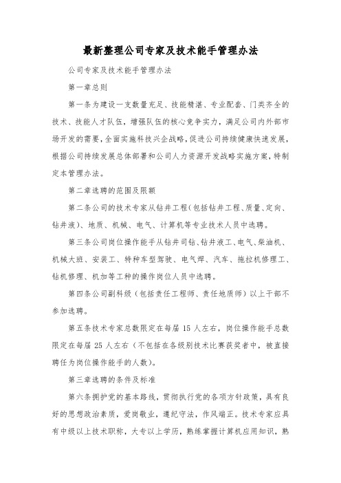最新整理公司专家及技术能手管理办法.docx
