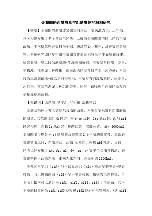 金湖凹陷西斜坡阜宁组储集体沉积相研究