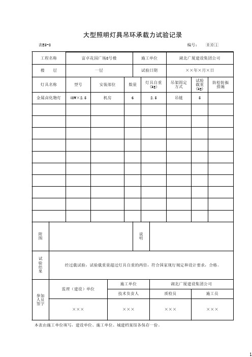 大型照明灯具吊环承载力试验记录