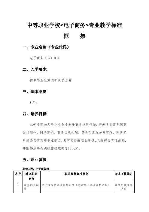 中等职业学校电子商务专业标准