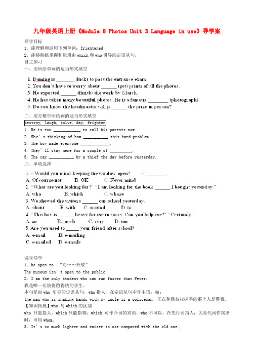 九年级英语上册《Module 8 Photos Unit 3 Language in use》导学案 外研版