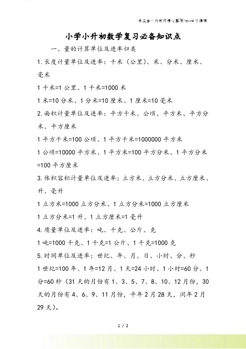 小学小升初数学复习必备知识点