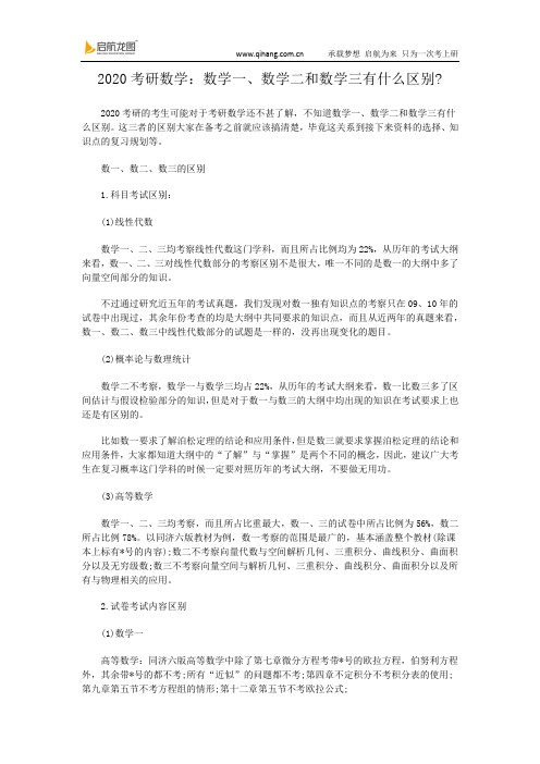 考研数学：数学一、数学二和数学三有什么区别