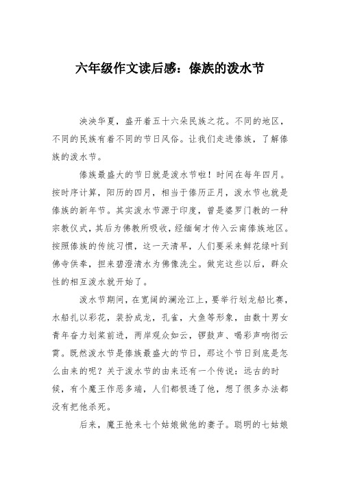 六年级作文读后感：傣族的泼水节