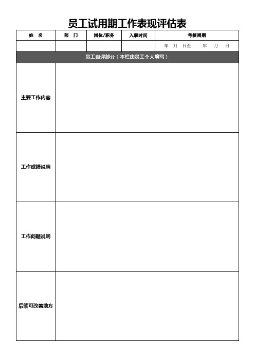 员工试用期工作表现评估表
