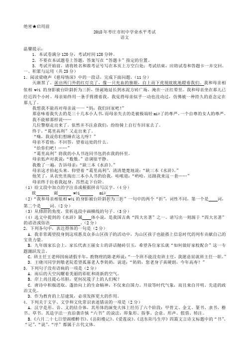 2018年山东省枣庄市中考语文试题(有答案)AUMHMH