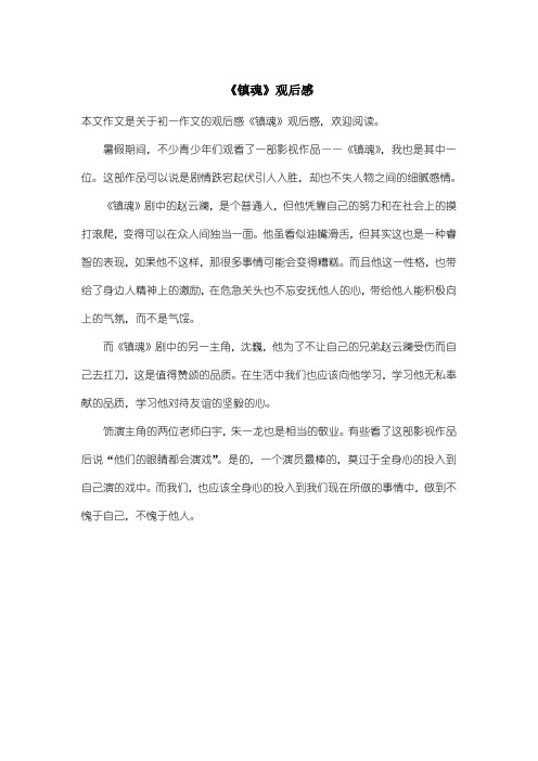 初中初一作文观后感：《镇魂》观后感