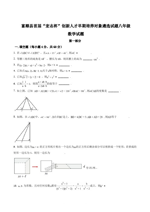 精品解析：四川省自贡市富顺县首届“宏志杯”创新人才早期培养对象遴选 八年级数学试题(原卷版)