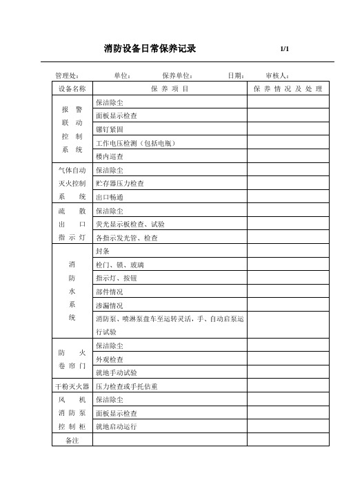 物业公司消防设备日常保养记录