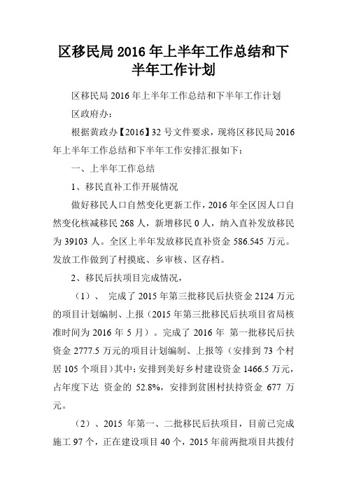 区移民局2016年上半年工作总结和下半年工作计划.doc