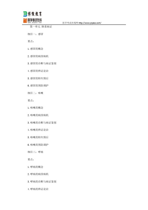2015中医助理医师考试大纲-中医内科学