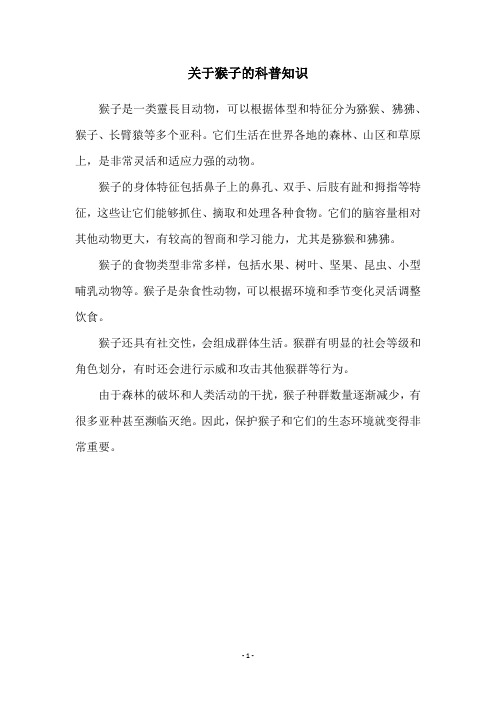 关于猴子的科普知识