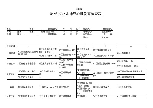 整理版0～6岁小儿神经心理发育检查表