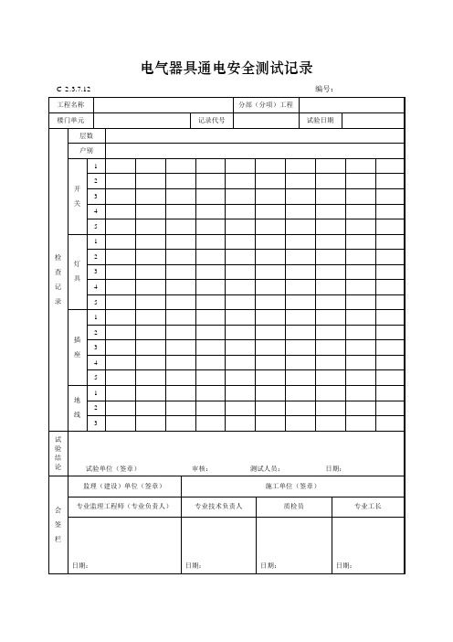 电气器具通电安全测试记录