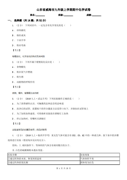 山东省威海市九年级上学期期中化学试卷