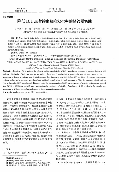 降低ICU患者约束缺陷发生率的品管圈实践