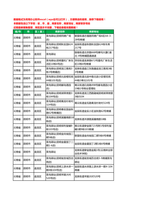 2020新版云南省昆明市盘龙区菜鸟驿站工商企业公司商家名录名单联系电话号码地址大全206家