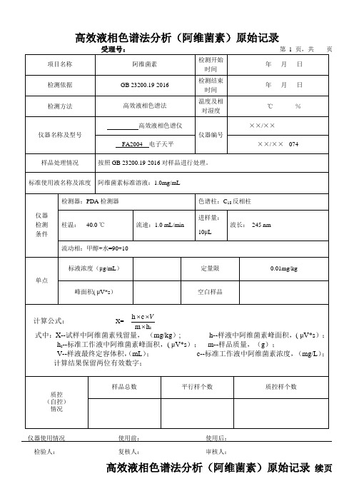高效液相色谱法分析(阿维菌素)原始记录