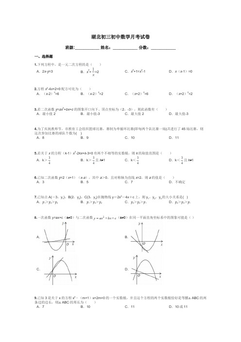 湖北初三初中数学月考试卷带答案解析
